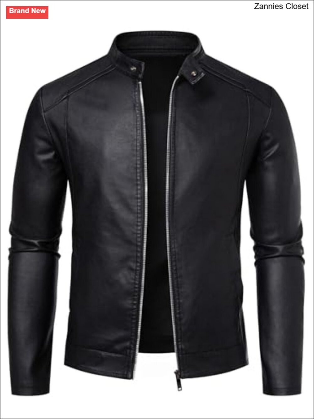 Mens Faux Leather Motorcycle Jacket Stand Collar Biker Coat